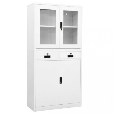 vidaXL Dulap de birou, alb, 90x40x180 cm, oțel/sticlă securizată 336421 foto