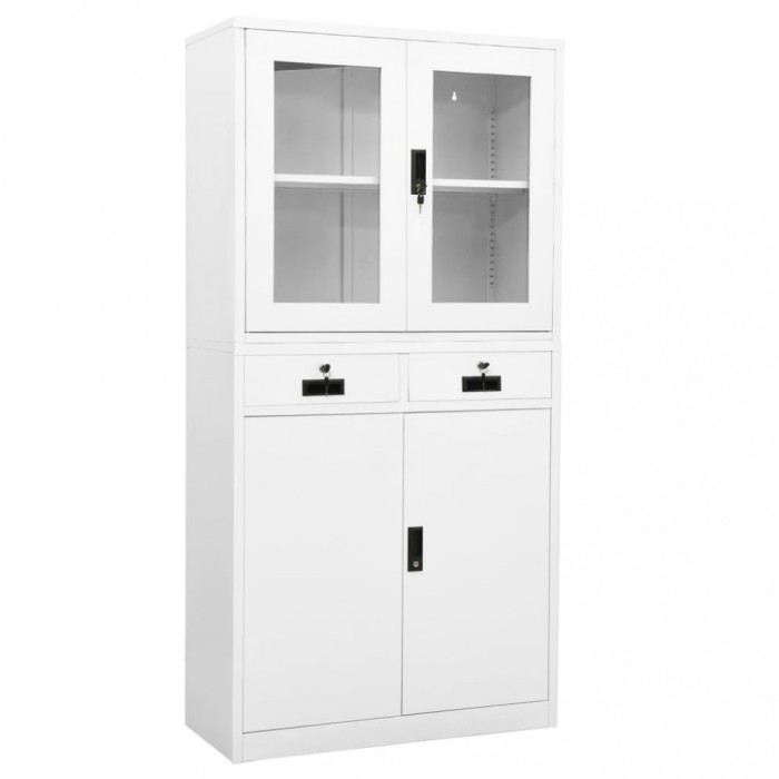 vidaXL Dulap de birou, alb, 90x40x180 cm, oțel/sticlă securizată 336421