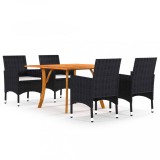 Set mobilier de grădină, 5 piese, negru