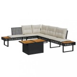 VidaXL Set canapea grădină 2 piese perne negru poliratan/lemn acacia
