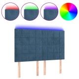 Tablie de pat cu LED, albastru inchis, 144x5x118/128cm, catifea