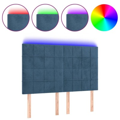 Tablie de pat cu LED, albastru inchis, 144x5x118/128cm, catifea foto