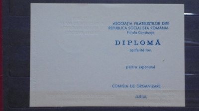 DIPLOMA- ASOCIATIA FILATELISTILOR DIN R.S.R FILIALA CONSTANTA - ACORDATA foto