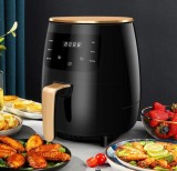 Friteuza cu Aer Cald 6L, 2400W, LCD Touch, Digital, Control Temperatura 50-200&deg;C, Gatire fara Ulei, Negru/Auriu