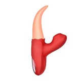Vibrator dublu &icirc;n formă de limbă MARTINELLA Crazy Tongue, cu 10 funcții de vibrație, cu stimulator clitoris cu 10 funcții de pulsații, roșu