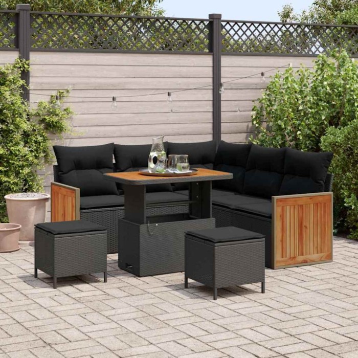vidaXL Set de canapele pentru grădină 8 pcs Negru 90 x 55 x 71 cm 3363304
