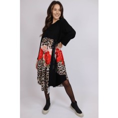 ROCHIE MIDI ASIMETRICA CU BUZUNARE SI MANACA LUNGA ROSES KARIN TALIE UNICA Multicolora