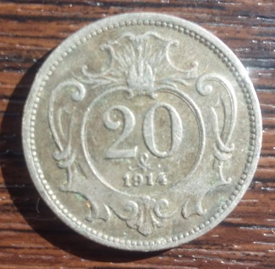 (M1195) MONEDA AUSTRIA - 20 HELLER 1914, MAI RARA foto