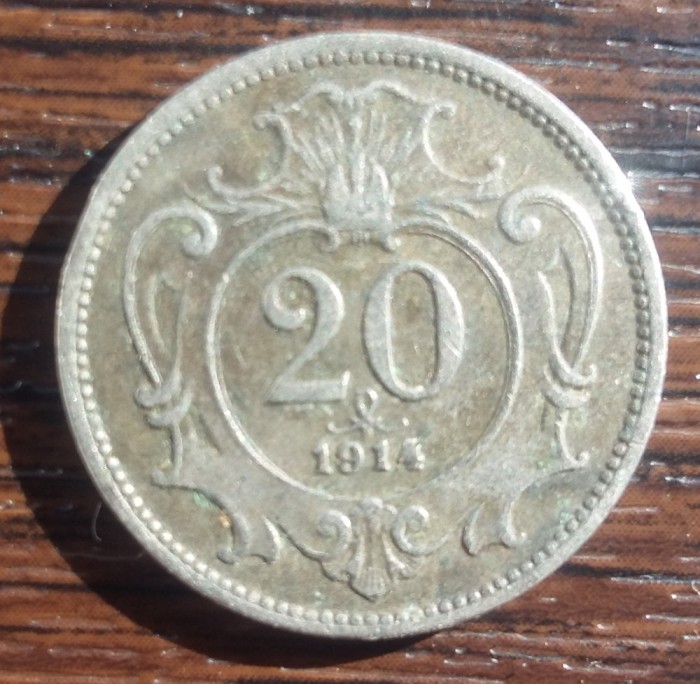 (M1195) MONEDA AUSTRIA - 20 HELLER 1914, MAI RARA