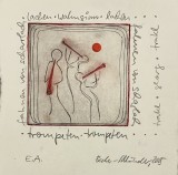 Gravură policromă, 2005, poem vizual, grafică lirică după versuri din Trakl, artist german / austriac neidentificat, 20 x 13 / 7,4 x 7,5 hartie groasă