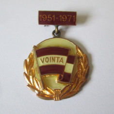 Insignă aniversara Clubul Sportiv Vointa 20 ani 1951-1971