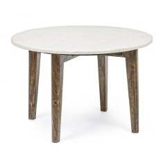 Masuta cafea blat marmura alba picioare lemn Sylvester &Oslash; 60 cm x 40 h