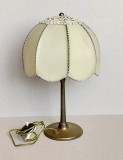 Veioza Art Deco cu picior din bronz + abajur cu 8 fatete si croset, lampa vintage functionala