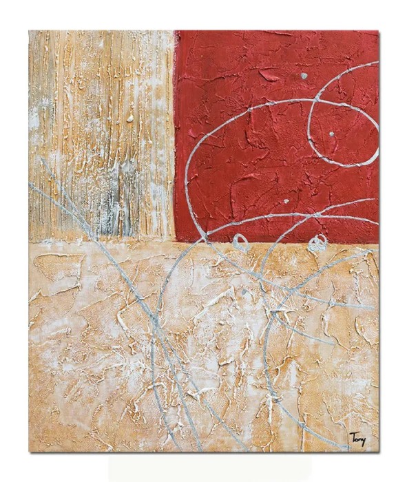 Tablou abstract pictat manual, Fantezie 2, 60x50cm ulei pe panza in relief efect 3D, gata de agatat pe perete