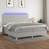 Gossi pat cu arcuri, saltea si led, gri deschis, 200x200 cm, textil