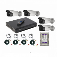 Kit 4 camere supraveghere 2MP Turbo HD HikVision + DVR 4 canale HDTVI Turbo HD HikVision + Surse + Cablu sertizat + HDD 500GB foto