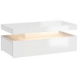 HOMCOM Masă de cafea LED cu depozitare, masă modernă de living &icirc;n 2 niveluri cu 2 sertare, Alb lucios | Aosom Romania
