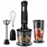 Mixer vertical Russell Hobbs Matte Black 3 in 1 24702-56, 500 W, 0.7 L, Mini tocator, Tel, Viteza variabila, Negru