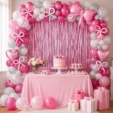 Set Decoratiuni Petrecere Roz cu Fundite Baloane Perdea, CMCLASS