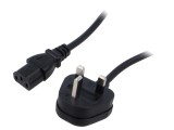 Cablu 3x1mm2 BS 1363 (G) cu mufă IEC C13 mamă PVC 1m negru 3A