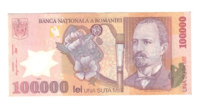 Bancnota 100000 lei 2001 polymer, circulata, stare buna foto