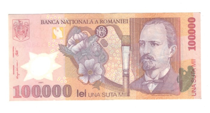 Bancnota 100000 lei 2001 polymer, circulata, stare buna