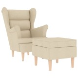 Fotoliu cu taburet pentru picioare, crem, material textil