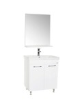 Set mobilier baie GN0541, front MDF, cu lavoar ceramic, 60 cm, 2 usi, 2 rafturi, picioare cromate reglabile, balamale soft close si oglinda cu polita