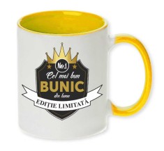 Cana maner galben personalizata &quot;Cel mai bun BUNIC&quot;, INOVATIX&reg;. 330ml
