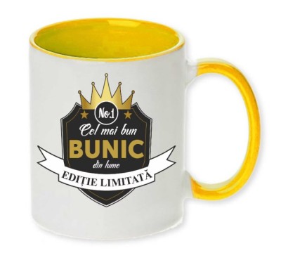 Cana maner galben personalizata &amp;quot;Cel mai bun BUNIC&amp;quot;, INOVATIX&amp;reg;. 330ml foto
