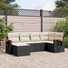 vidaXL Set mobilier de gradina cu perne, 6 piese, negru, poliratan foto