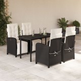 VidaXL Set mobilier de grădină cu perne, 5 piese, negru, poliratan