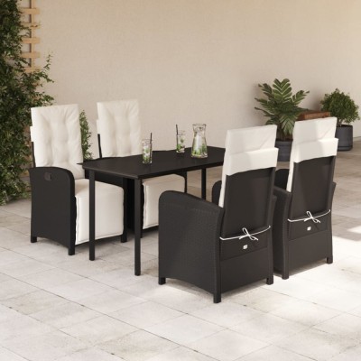 vidaXL Set mobilier de grădină cu perne, 5 piese, negru, poliratan foto