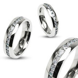 Verighetă realizată din oțel inoxidabil &icirc;n culoare argintie, linie din zirconiu transparent - Marime inel: 52