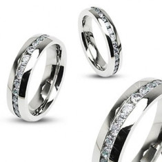 Verighetă realizată din oțel inoxidabil în culoare argintie, linie din zirconiu transparent - Marime inel: 52