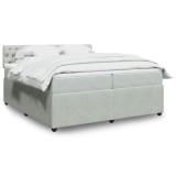 Cumpara ieftin Pat box spring cu saltea, gri deschis, 200x200 cm, catifea