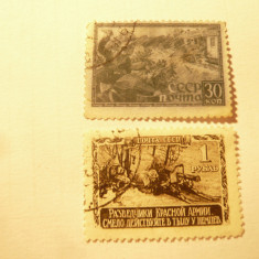 2 Timbre URSS 1943 - Rusia in razboi , stampilate