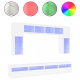Cumpara ieftin Set comode TV de perete, 8 piese, cu lumini LED, alb