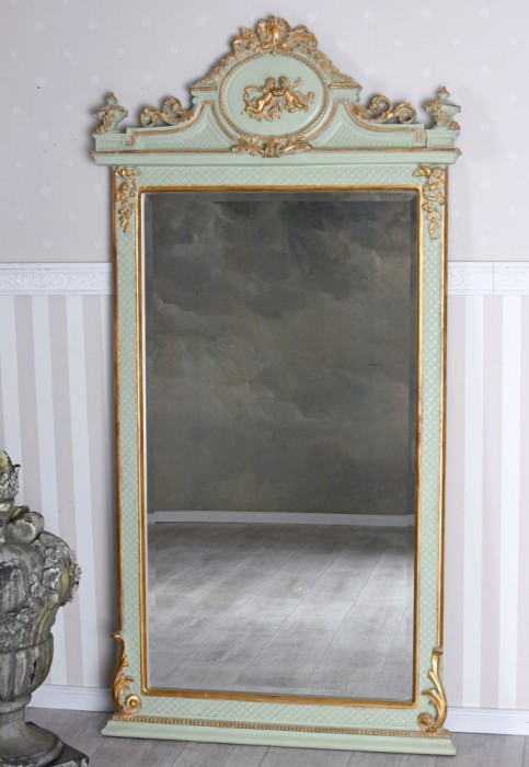 Oglinda monumentala bleu cu decoratiuni aurii CAT10012