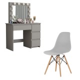 Cumpara ieftin Masa de toaleta/machiaj + Scaun stil scandinav, gri, cu oglinda si LED-uri, 94x43x141 cm, Artool