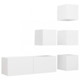 Cumpara ieftin Set dulapuri TV, 5 piese, alb, lemn prelucrat