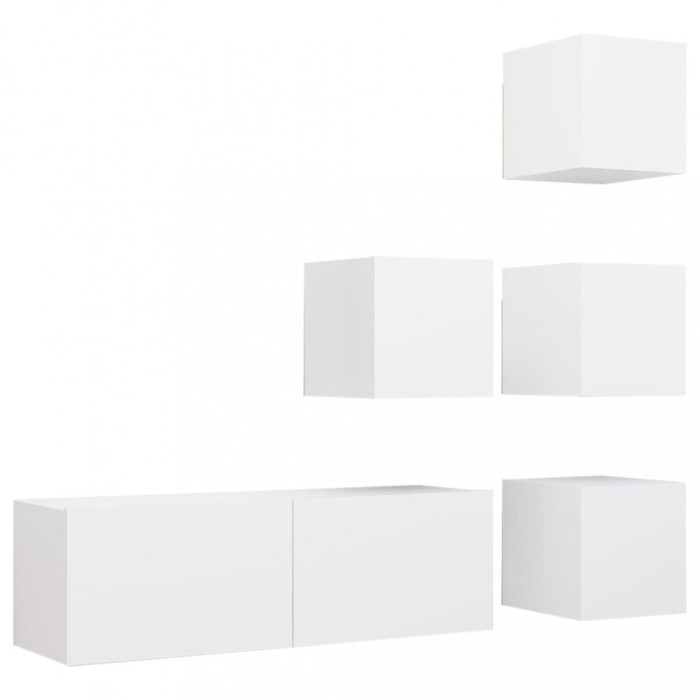 Set dulapuri TV, 5 piese, alb, lemn prelucrat