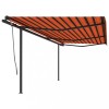 VidaXL Copertină retractabilă automat, st&acirc;lpi, portocaliu&amp;maro, 6x3 m