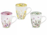 Cumpara ieftin Set 3 cani portelan cu infuzoare ceai in cutii cadou Flowers &Oslash; 8,5 cm x 11 H, 300 ml