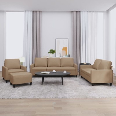 vidaXL Set de canapele cu perne, 4 piese, cappuccino, piele ecologică 3201407 foto