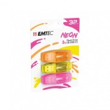 Memorie Externa USB-A Emtec C410 Neon, 32Gb, Set 3 bucati ECMMD32GC410P3N