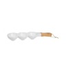 Platou Ceramic 3 Compartimente cu Maner Bambus, Servire Gustari, Alb 40cm, Tavi Festive, Alune Fructe Sosuri, Cadou Casa Noua