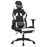 Cumpara ieftin Scaun de gaming cu suport picioare, negru/alb, piele ecologica