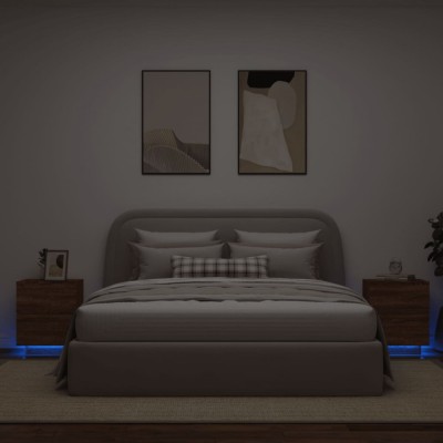 vidaXL Noptiere cu lumini LED, 2 buc., stejar maro, lemn prelucrat foto