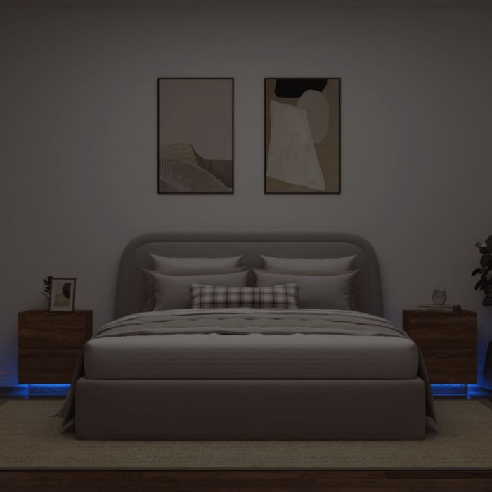 vidaXL Noptiere cu lumini LED, 2 buc., stejar maro, lemn prelucrat